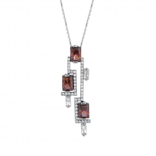 Created Rhodolite  Stone Clarit Jewellery 14K  White Gold Necklace